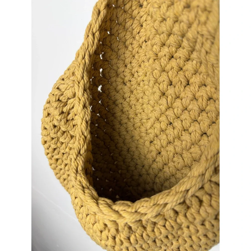 Mustard Yellow Woven Knit Hanging Basket Teardrop Wall Storage Peg Hook Basket